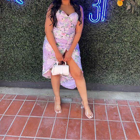 JLUXLABEL lilac floral Ivana bustier top (Large) & Emielle Satin Skirt (XL) - Picture 6 of 6